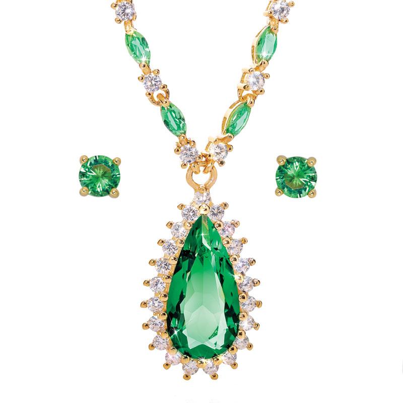 Women's Helenite Teardrop Necklace and Stud Earrings